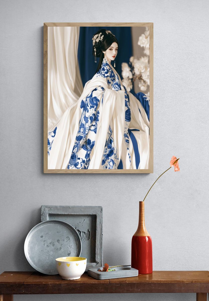 Blue Porcelain Hanfu Fashion Poster. — room view 3
