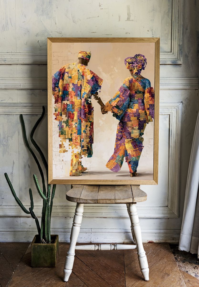 Colorful African Couple Fashion Poster. — room view 1