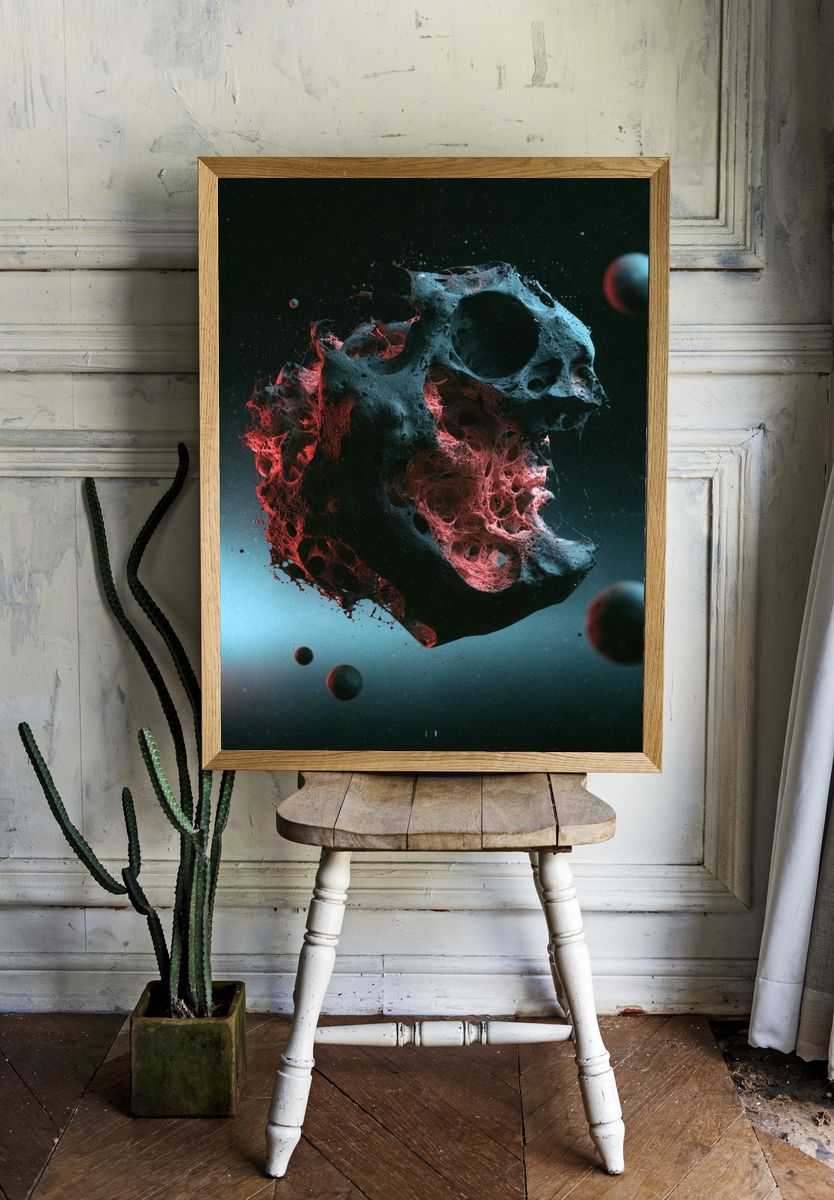 Cosmic Skull Surrealism Print. room preview