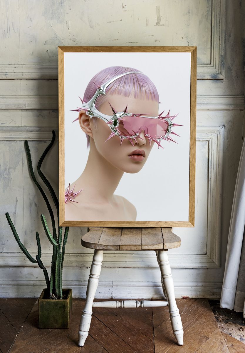 Chrome Spike Portrait Print. room preview