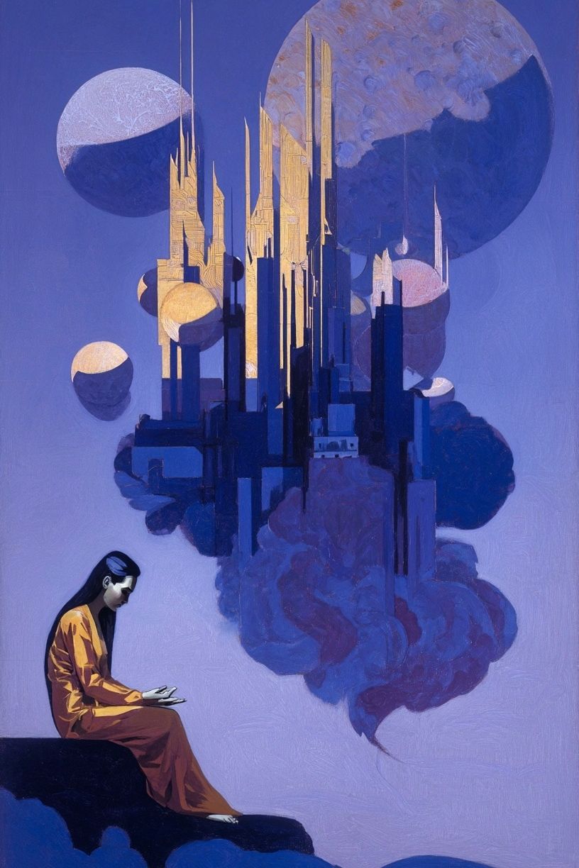 Surreal Cosmic Cityscape Print. poster detail