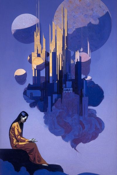 Surreal Cosmic Cityscape Print. poster