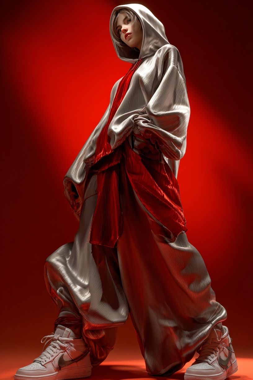 Red Hooded Fashion Portrait Poster. poster — fashion art