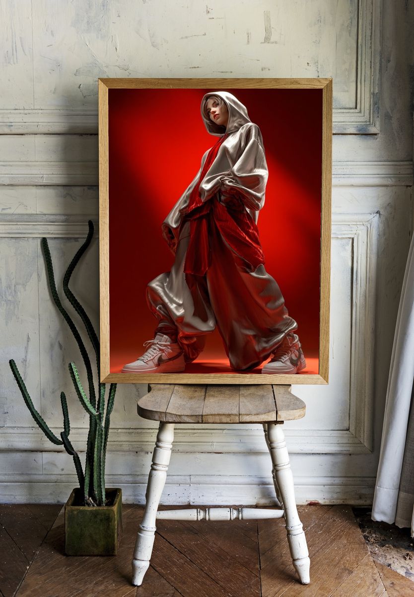 Red Hooded Fashion Portrait Poster. — room view 1
