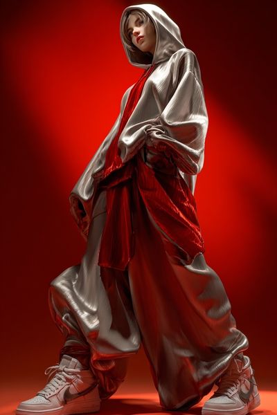 Red Hooded Fashion Portrait Poster.