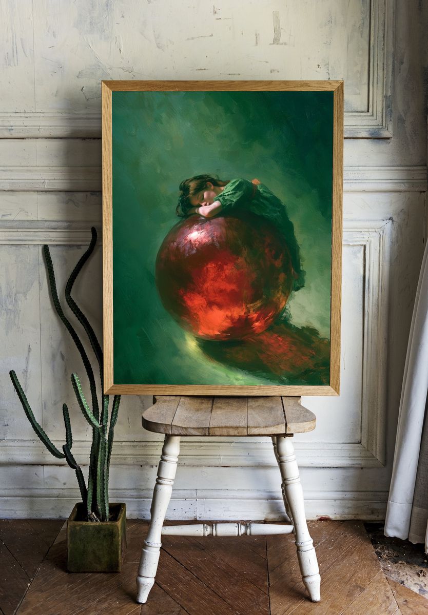 Dreaming Girl on Red Sphere Print. — room view 1