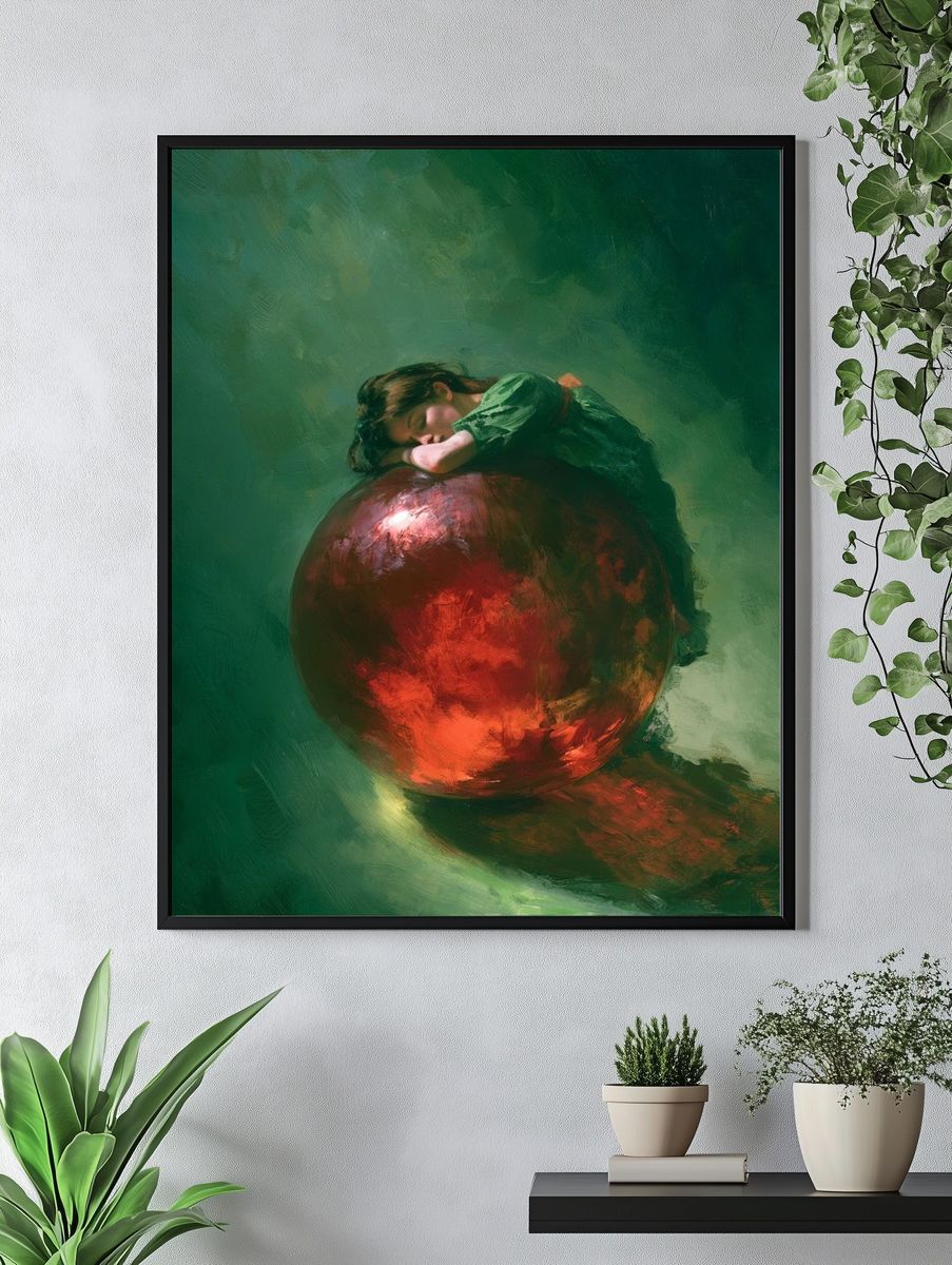 Dreaming Girl on Red Sphere Print. — room view 4