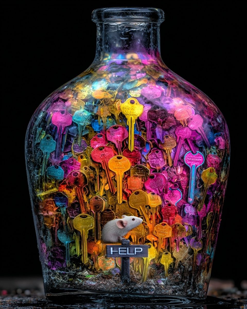 Keys in Bottle Surrealism Print. poster — fine-art art