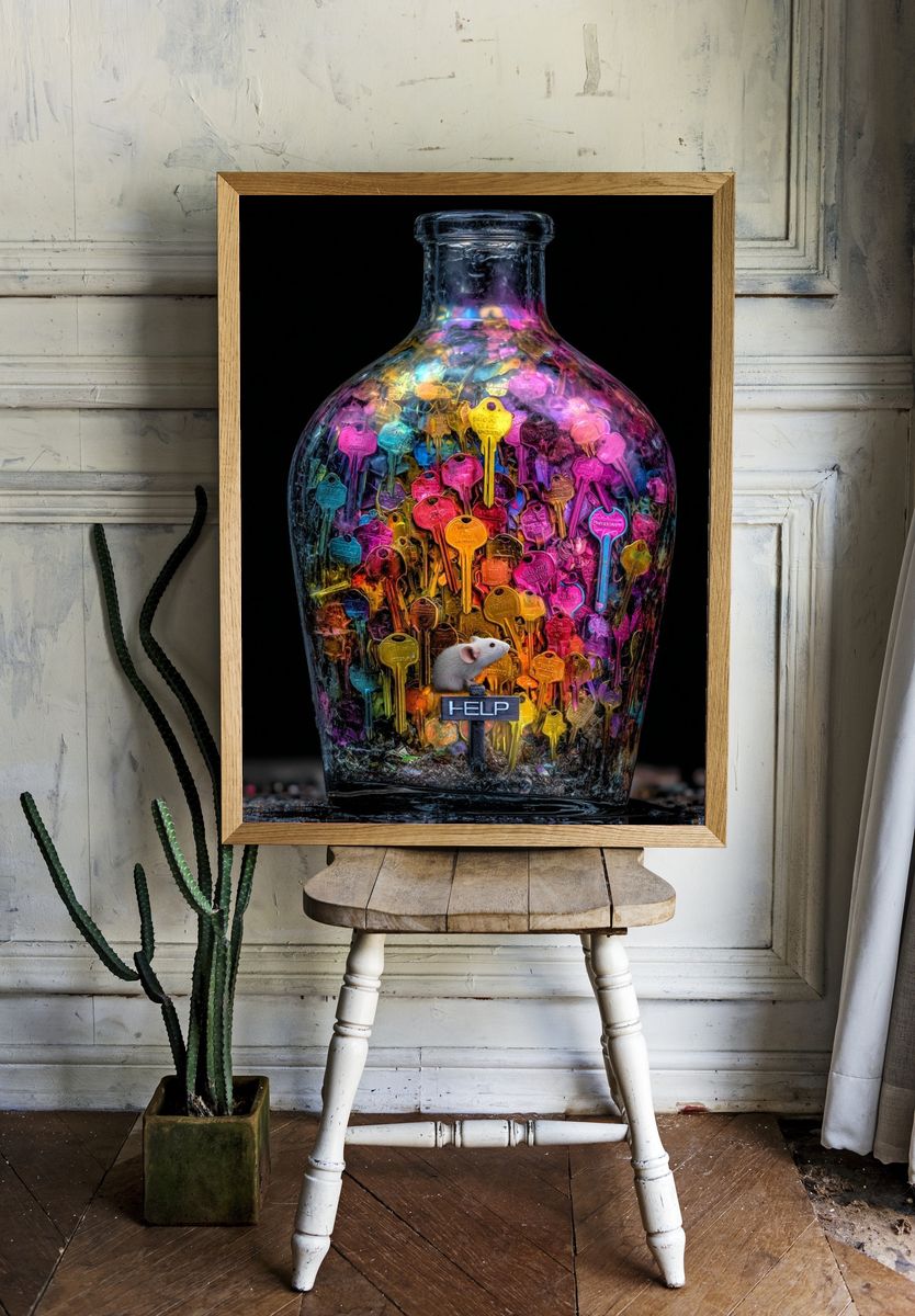 Keys in Bottle Surrealism Print room preview