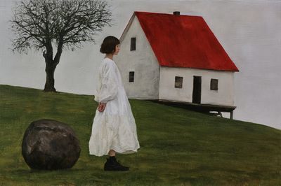 Surreal House and Figure Print. poster