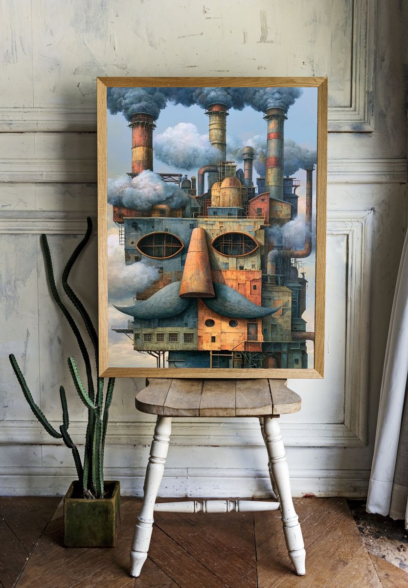 Industrial Face Surrealism Print. room preview