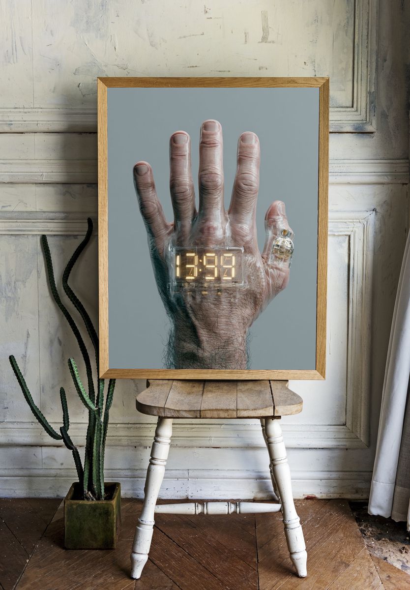 Digital Hand Clock Surrealism Print. room preview