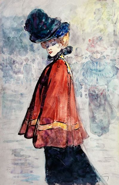 Elegant red cape (1890-1900) painting.