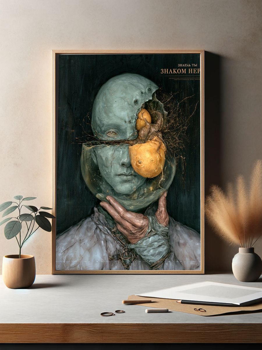 Surreal Fragmented Face Print. — room view 2
