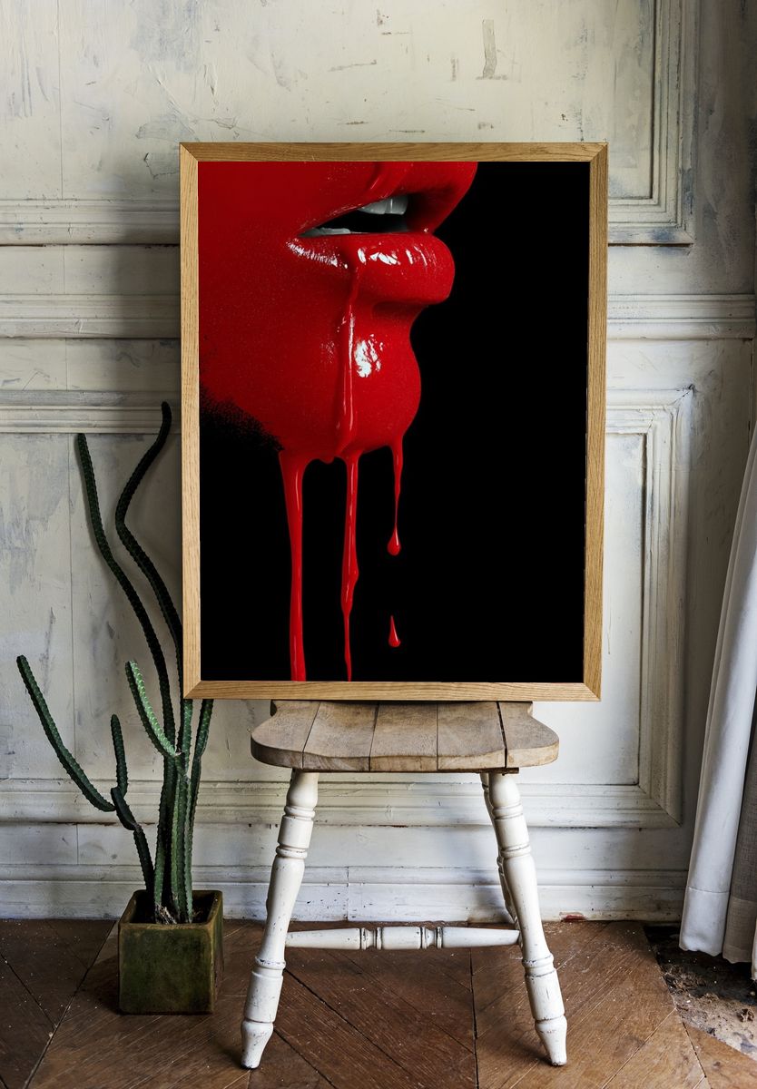 Crimson Lips Surreal Print. — room view 1