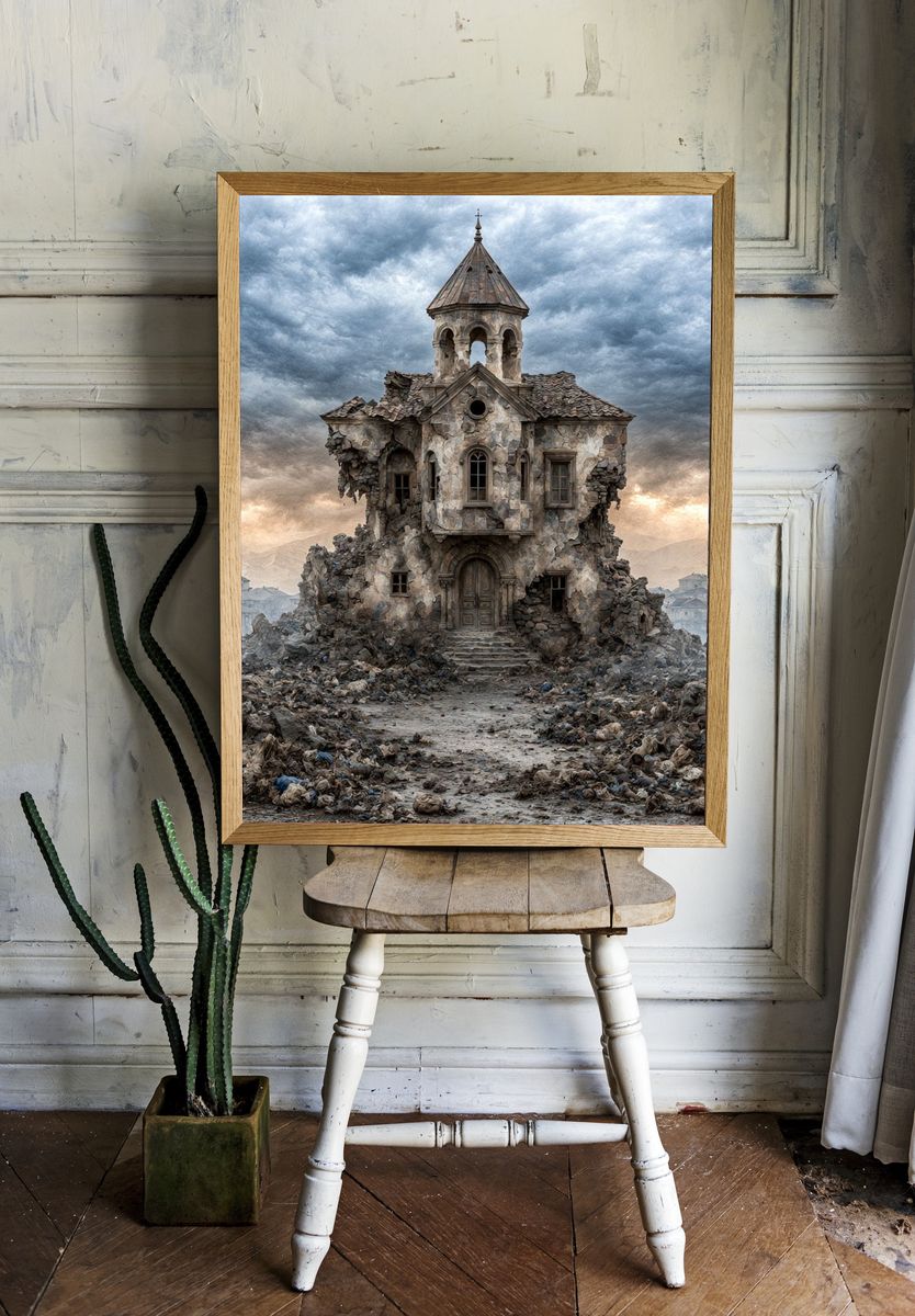 Ruined Stone House Surrealism Poster. — room view 1