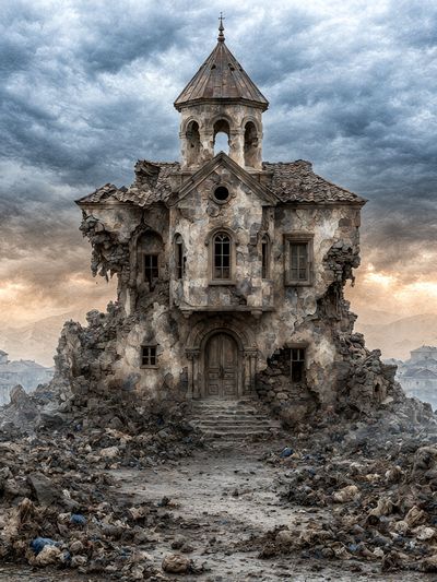 Ruined Stone House Surrealism Poster. poster