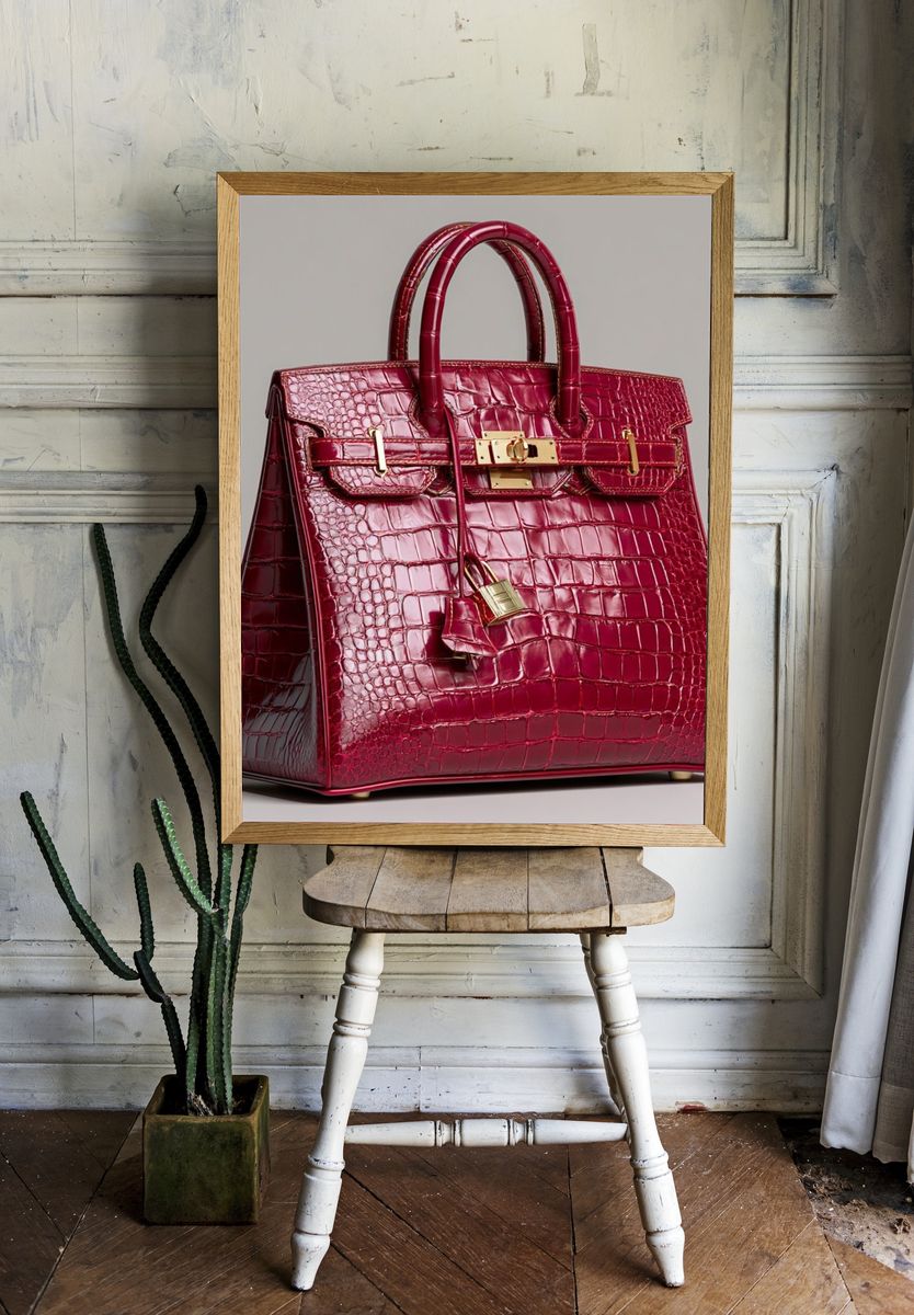 Red Crocodile Handbag Photography Poster. room preview