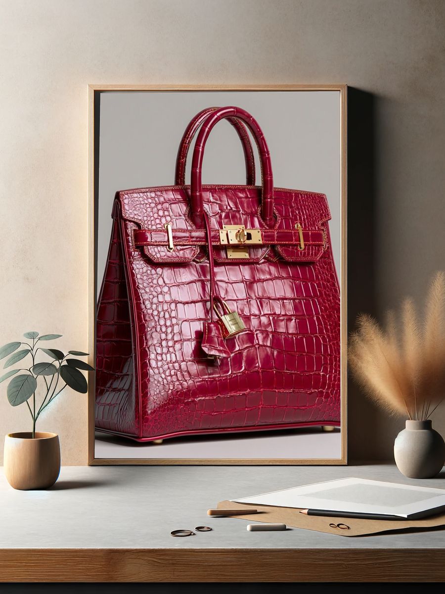 Red Crocodile Handbag Photography Poster. — room view 2