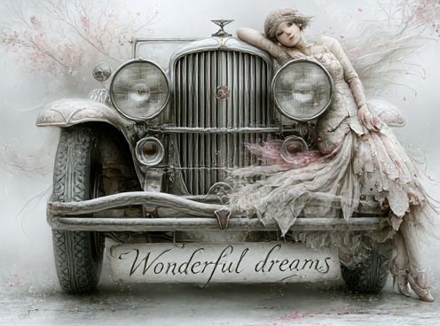 Wonderful Dreams Surreal Vintage Print. poster detail