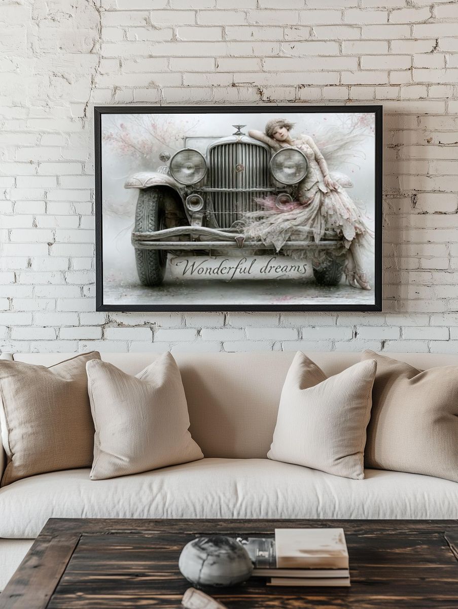 Wonderful Dreams Surreal Vintage Print. — room view 1