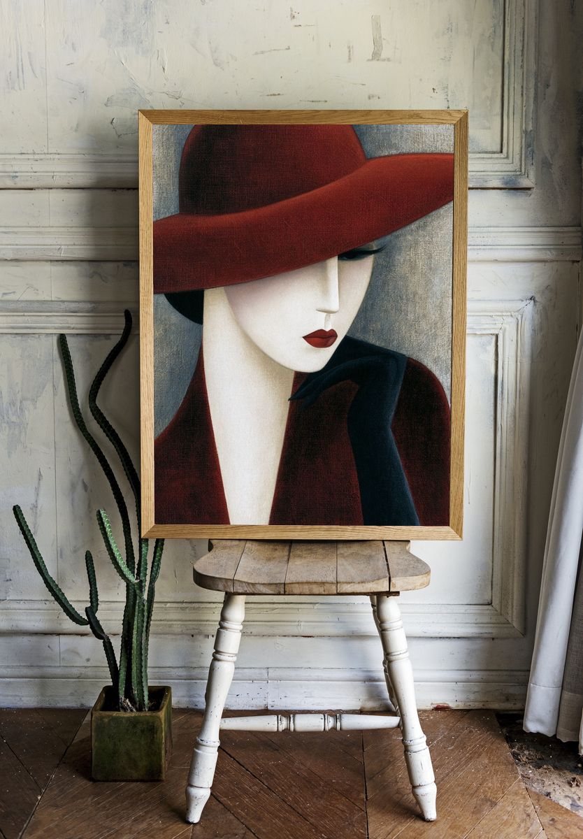 Elegant Woman in Red Hat Poster. — room view 1