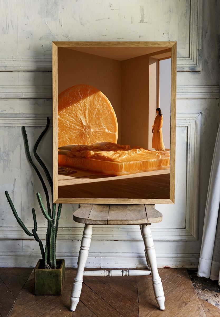 Orange Slice Surreal Interior Poster. room preview