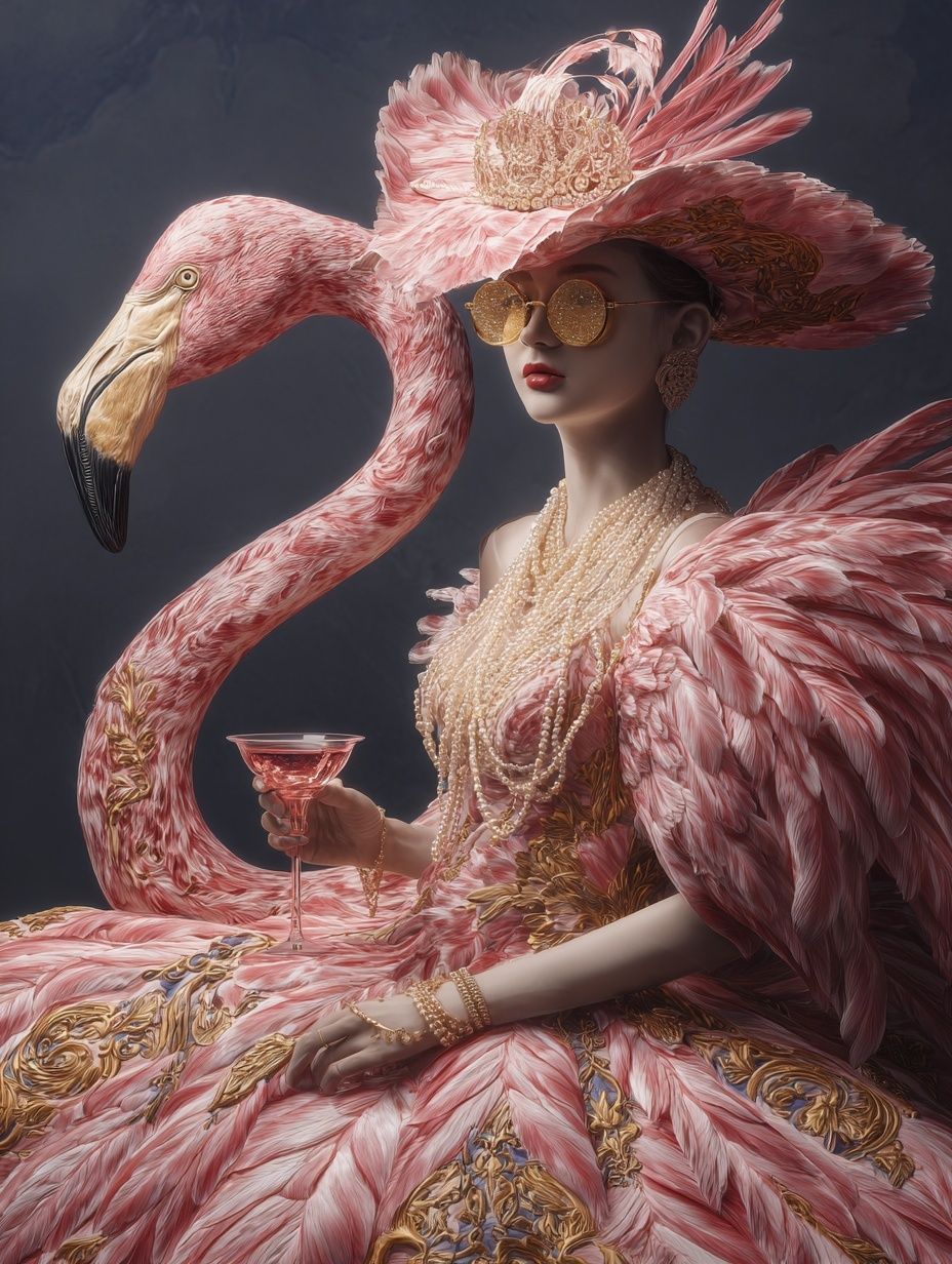 Pink Flamingo Fashion Portrait Print. poster — fashion art