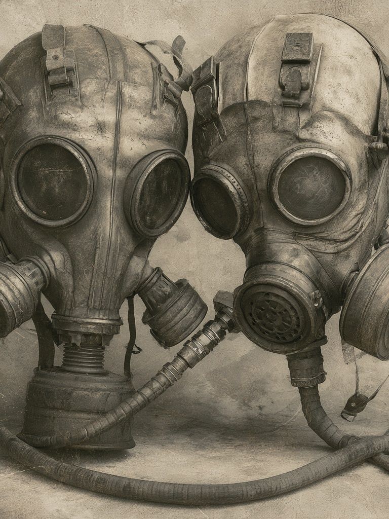 Gas Mask Duo Surrealism Print. poster detail