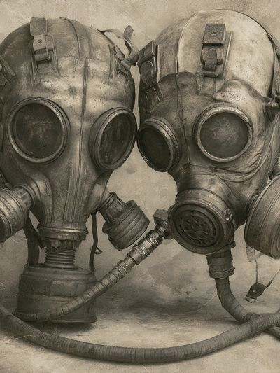 Gas Mask Duo Surrealism Print.