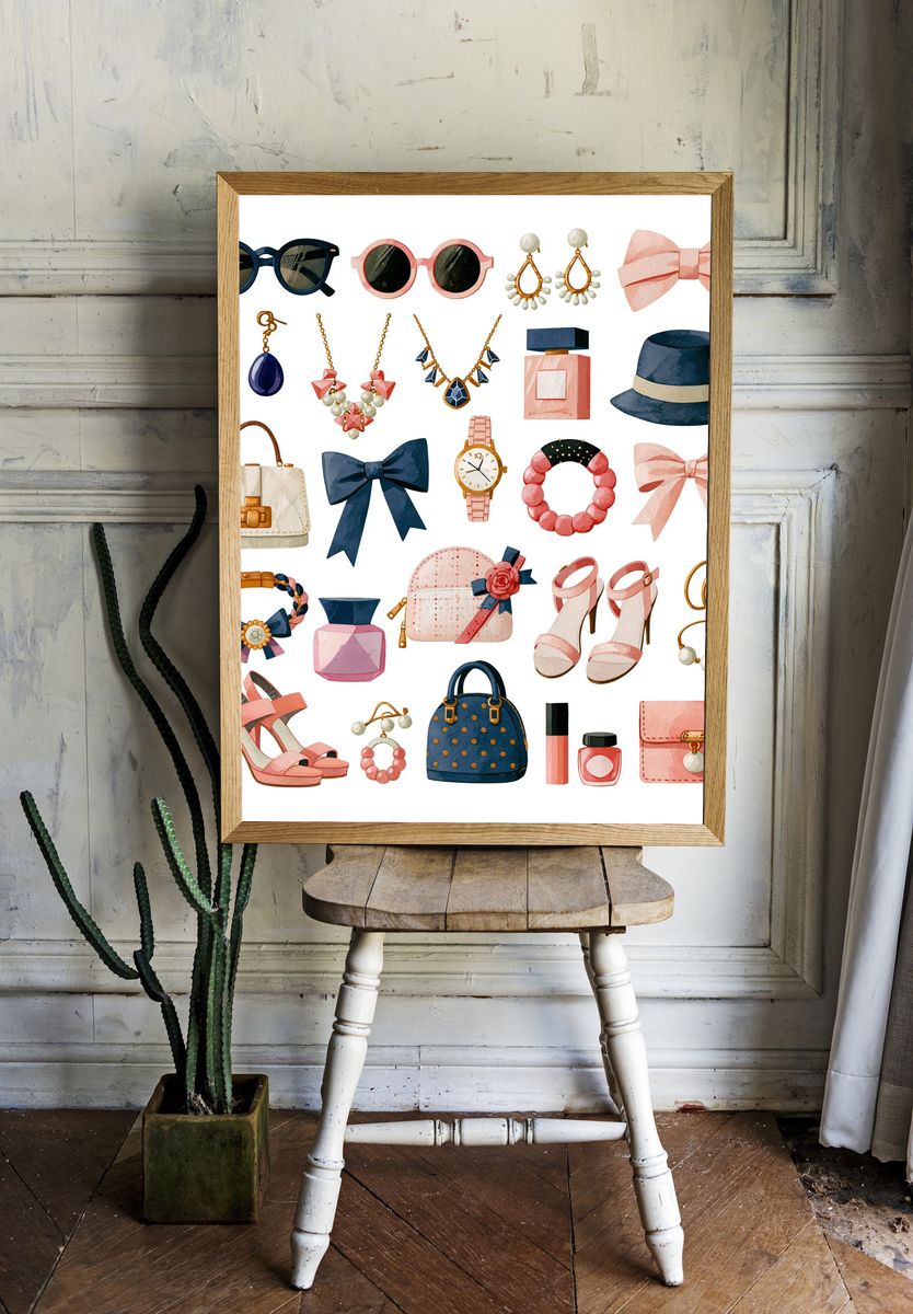 Fashion Accessories Watercolor Poster. — room view 1