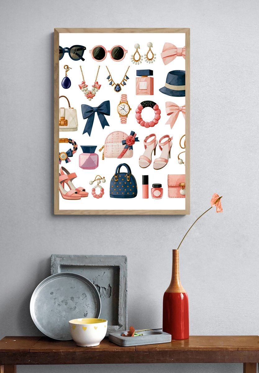 Fashion Accessories Watercolor Poster. — room view 3