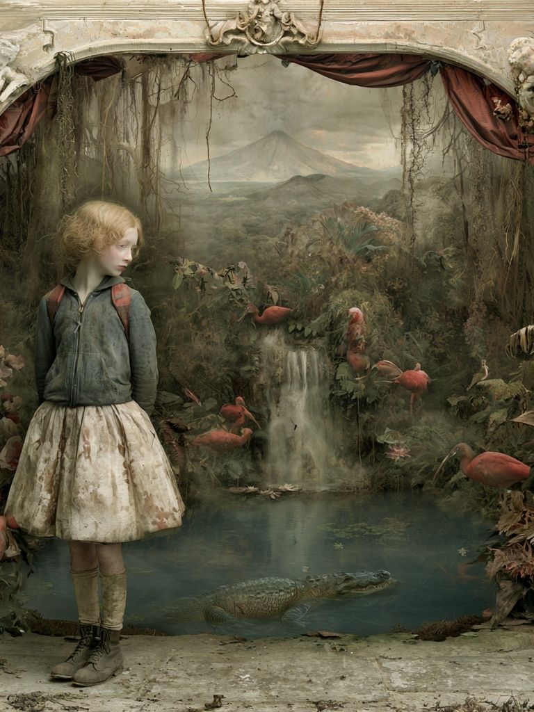 Surreal Girl in Jungle Print. poster — fine-art art