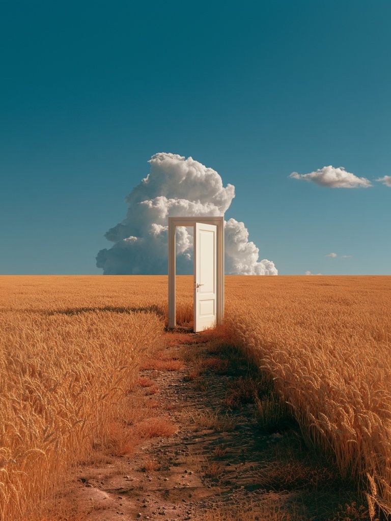 Surreal Door in Wheat Field Print. poster detail