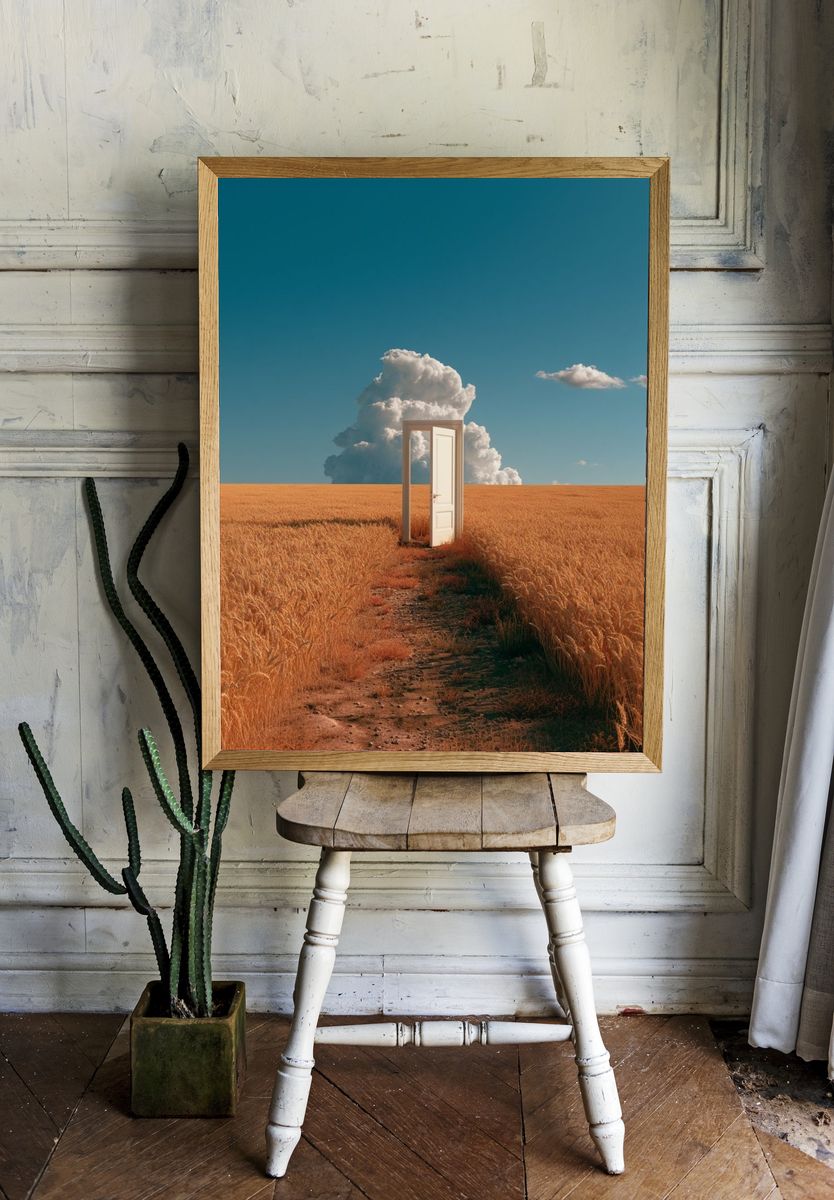 Surreal Door in Wheat Field Print. — room view 1