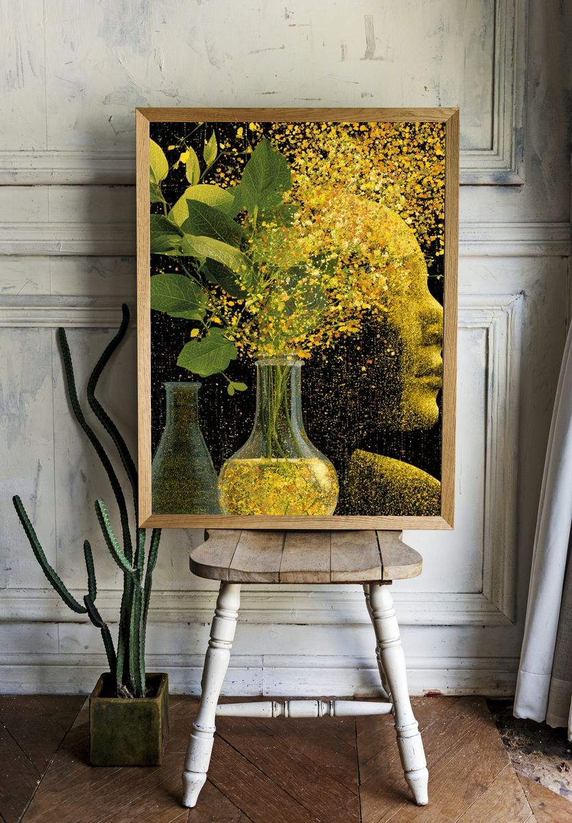 Botanical Face Silhouette Print. room preview