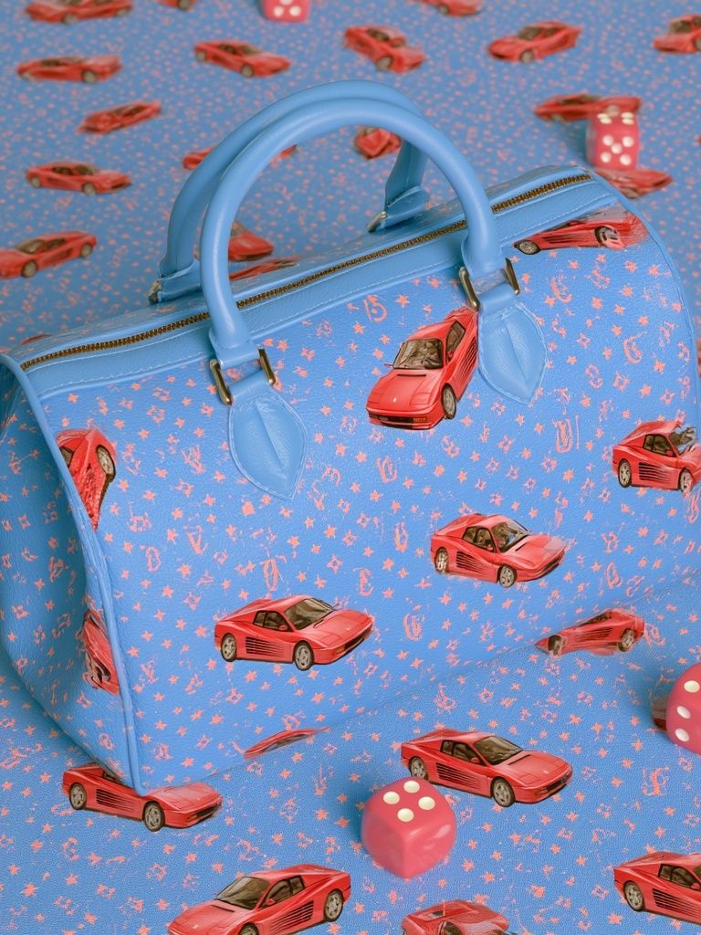 Blue Handbag and Red Cars Poster. poster — fashion art