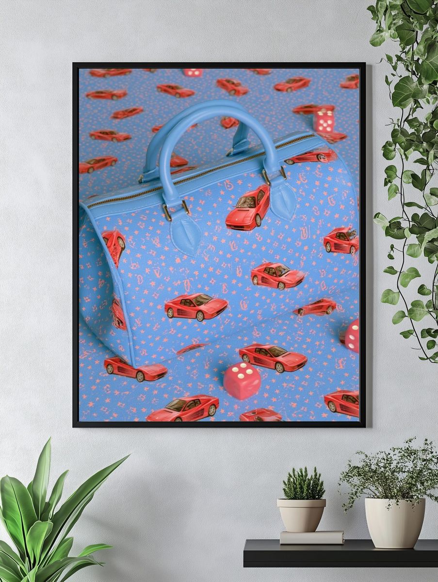 Blue Handbag and Red Cars Poster. — room view 4