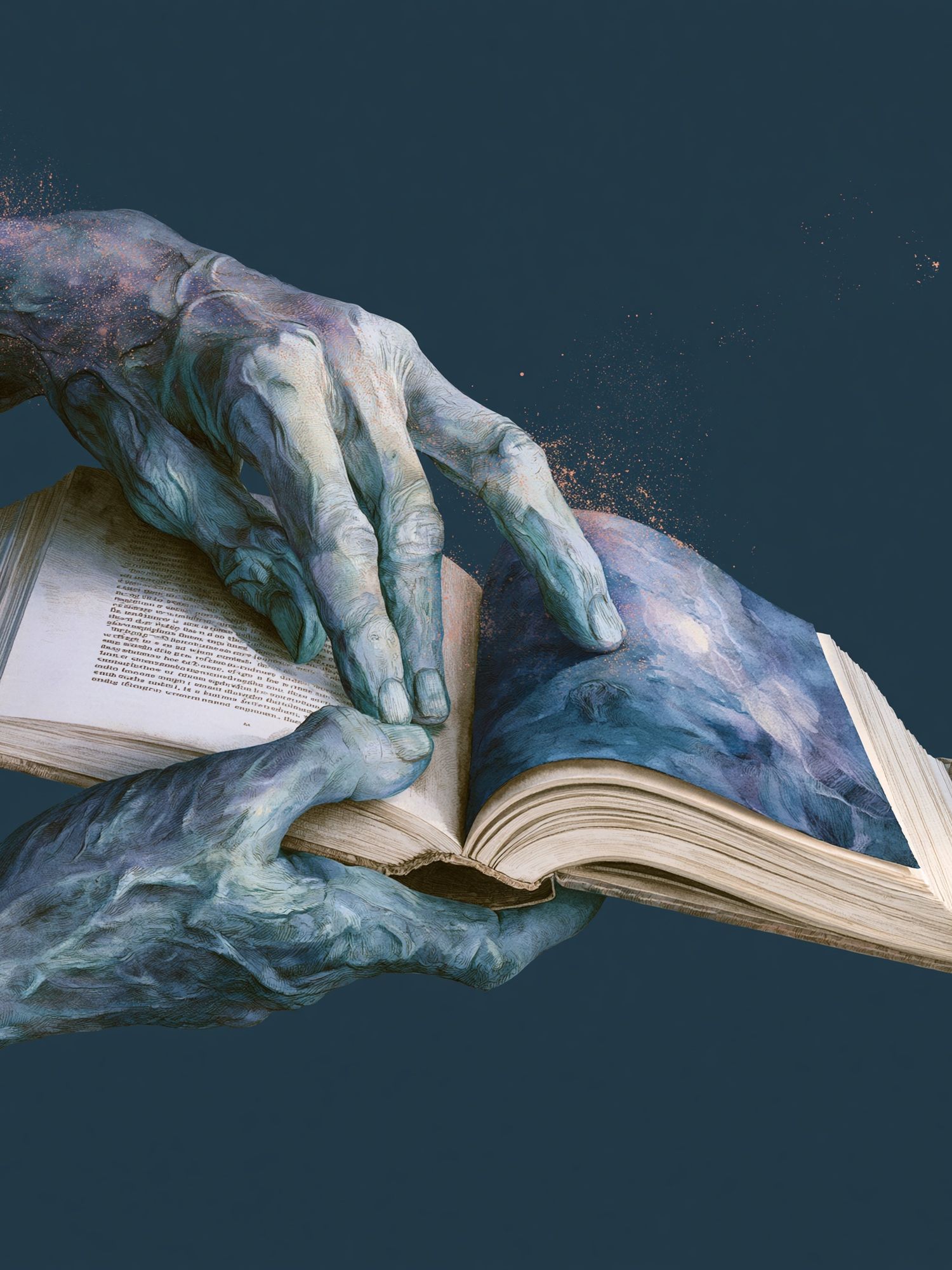 Surreal Hands and Book Print. poster detail