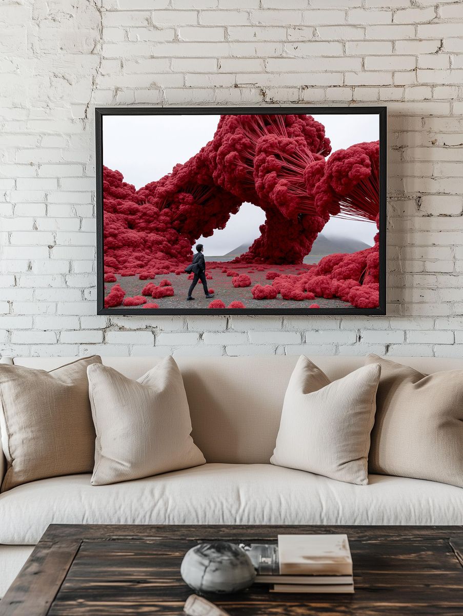 Surreal Crimson Landscape Print. — room view 1
