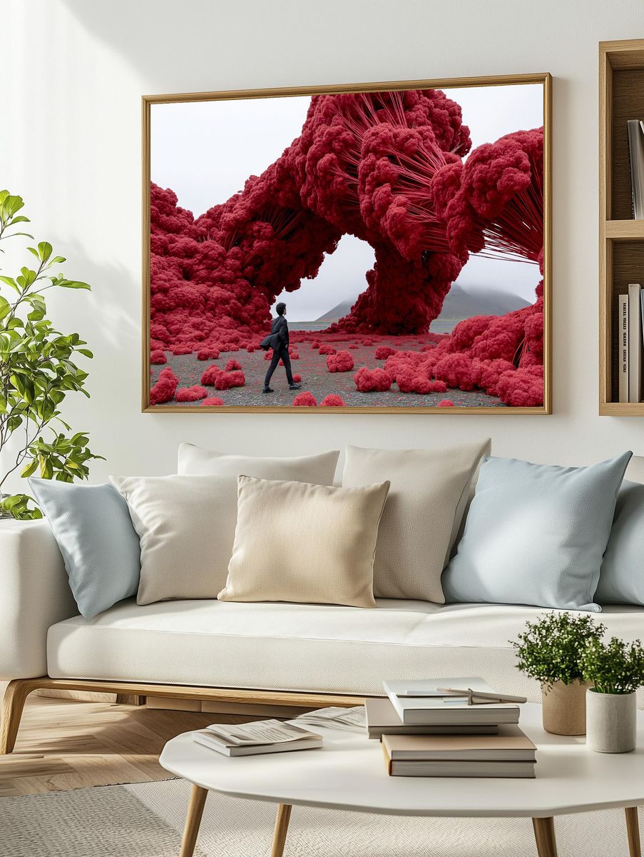 Surreal Crimson Landscape Print. — room view 2