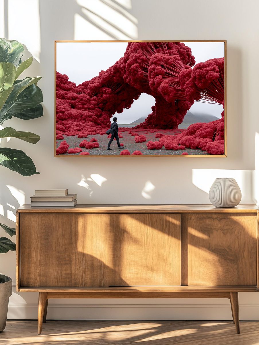 Surreal Crimson Landscape Print. — room view 3