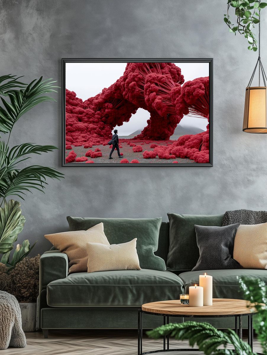 Surreal Crimson Landscape Print. — room view 4