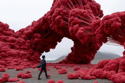 Surreal Crimson Landscape Print. poster