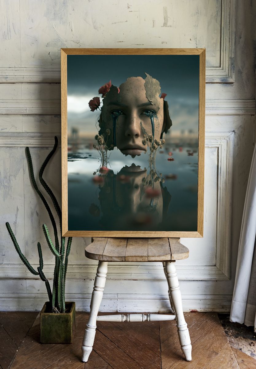 Surreal Tearful Portrait Print. room preview