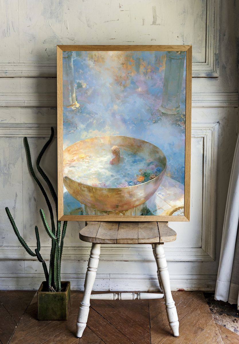 Dreamy Bathhouse Surrealism Print. — room view 1
