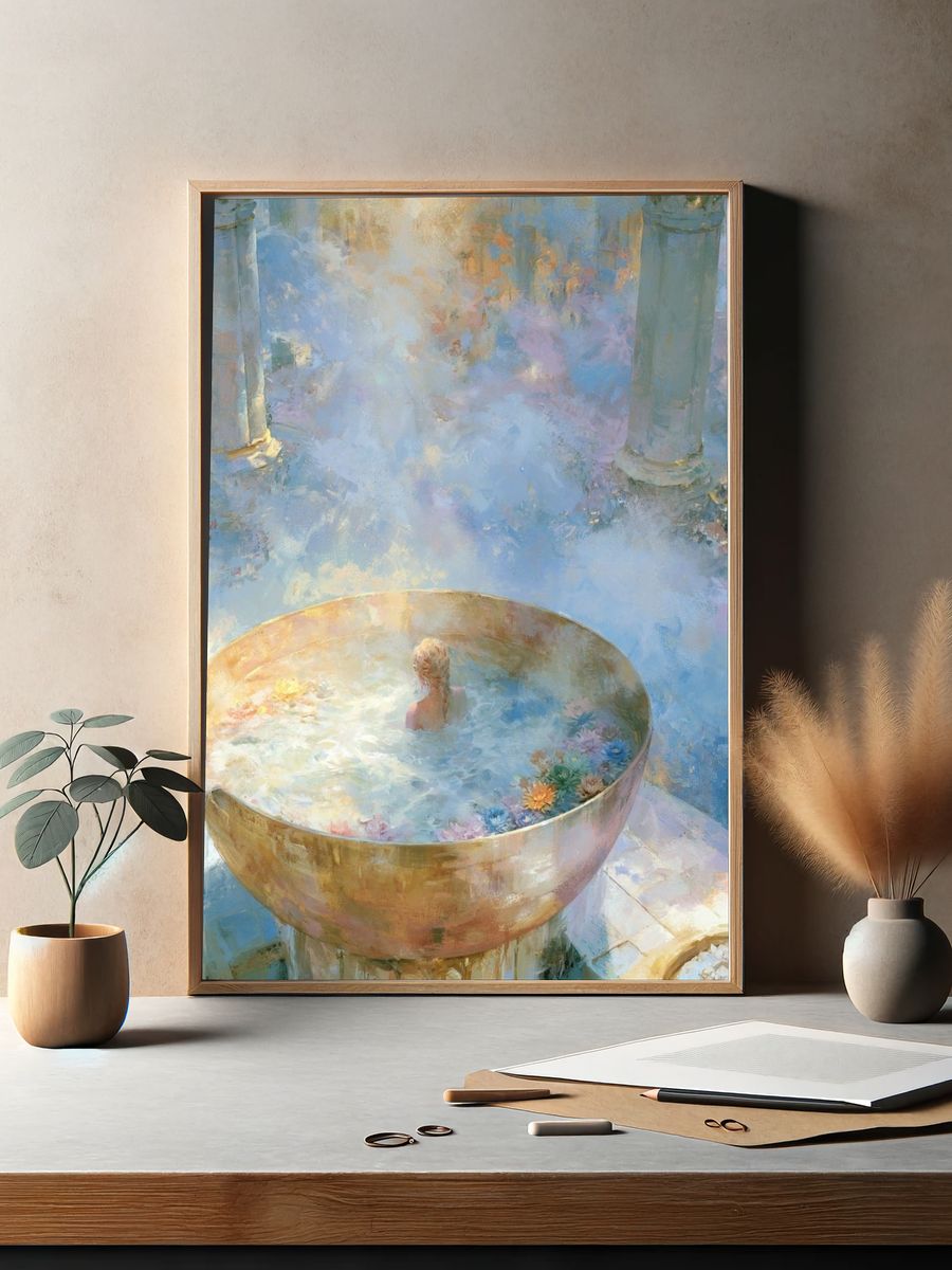 Dreamy Bathhouse Surrealism Print. — room view 2