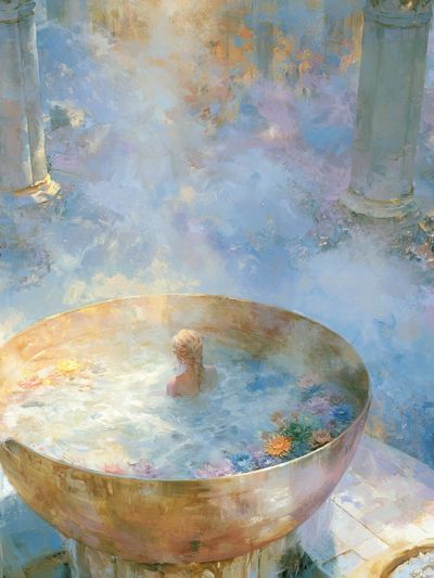 Dreamy Bathhouse Surrealism Print. poster
