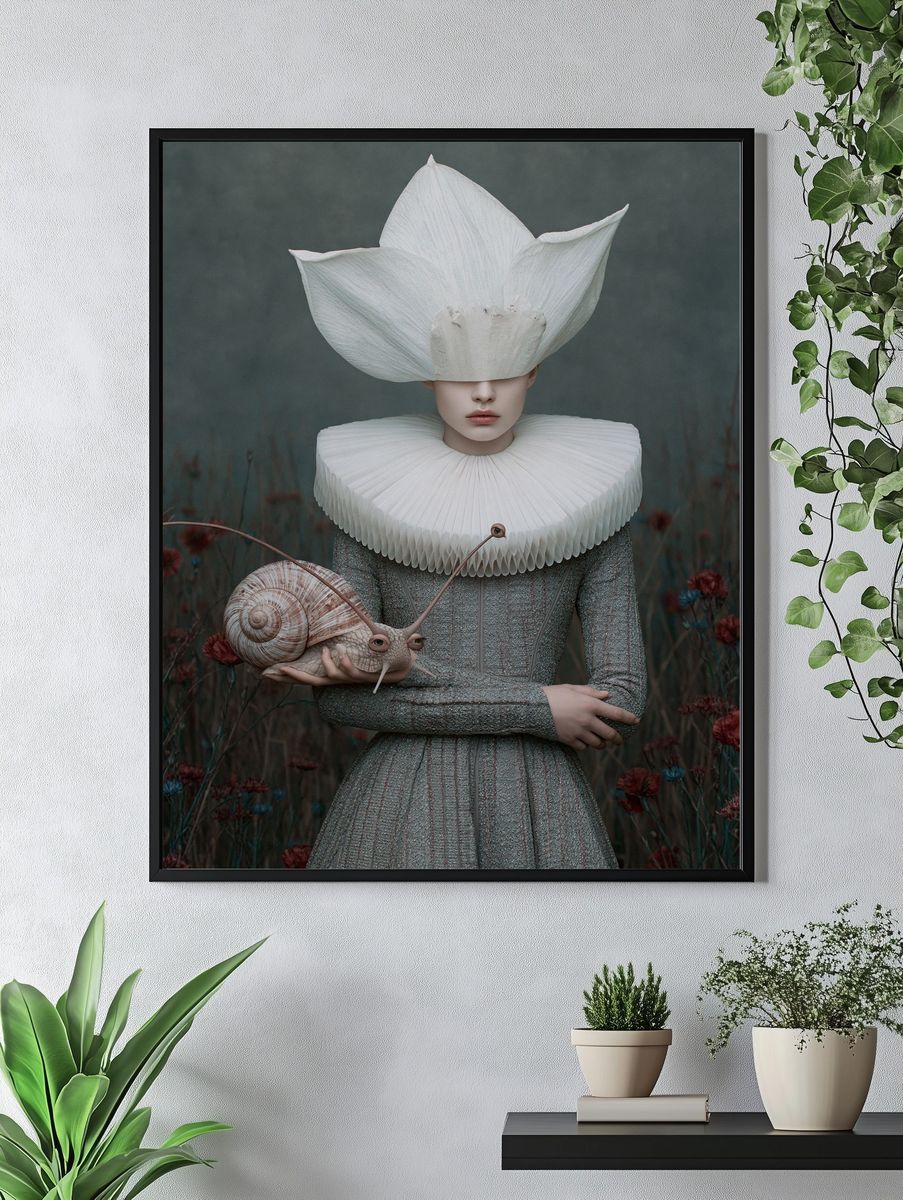 Surreal Snail Portrait Print. — room view 4