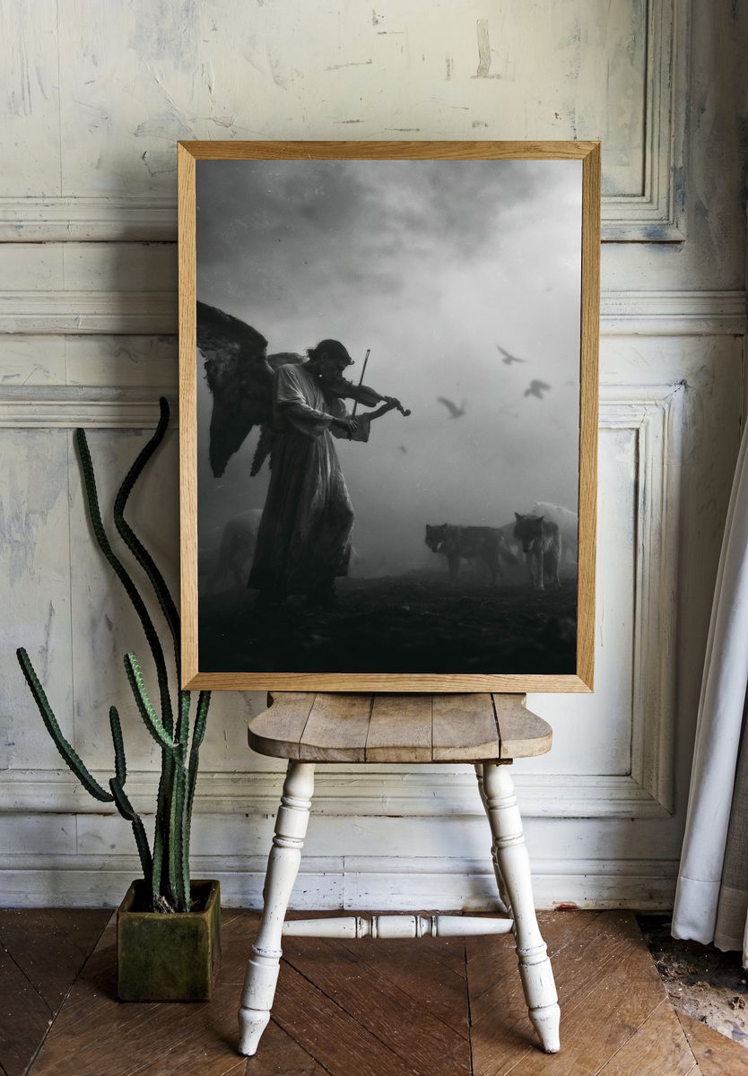 Angel Violinist Surreal Print. — room view 1